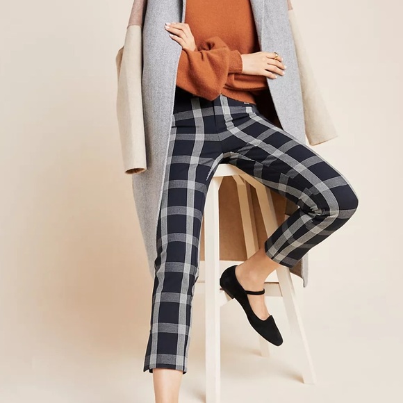 Anthropologie The Essential Slim Windowpane-Check Trousers size 2 - Picture 1 of 9